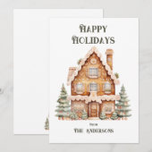 Prettige feestdagen Waterverf Huis gepersonaliseer Feestdagenkaart (Voorkant / Achterkant)