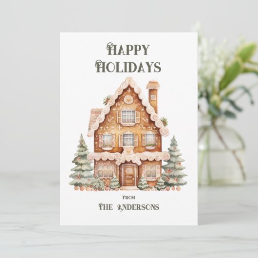 Prettige feestdagen Waterverf Huis gepersonaliseer Feestdagenkaart (Staand voorkant)