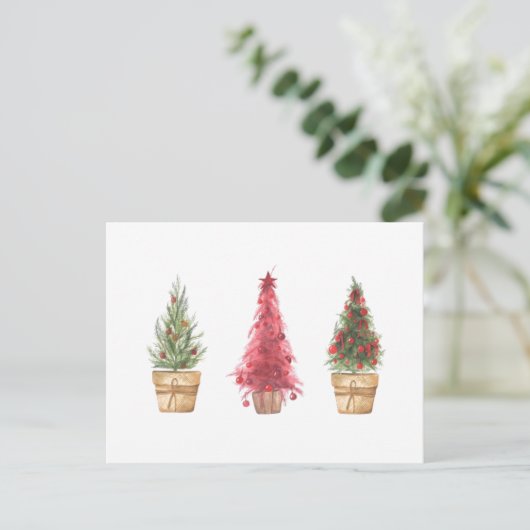prettige feestdagen Waterverf kerstbomen Briefkaart (Staand voorkant)