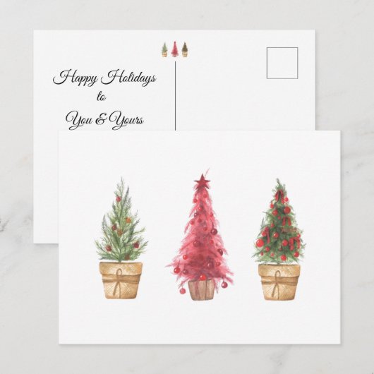 prettige feestdagen Waterverf kerstbomen  Briefkaart (Voorkant / Achterkant)