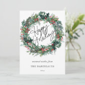 Prettige feestdagen Waterverf Kerstkrans Feestdagenkaart (Staand voorkant)