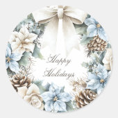 Prettige feestdagen Waterverf Kerstkrans Ronde Sticker (Voorkant)