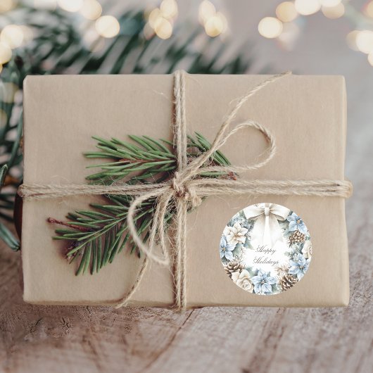 Prettige feestdagen Waterverf Kerstkrans Ronde Sticker