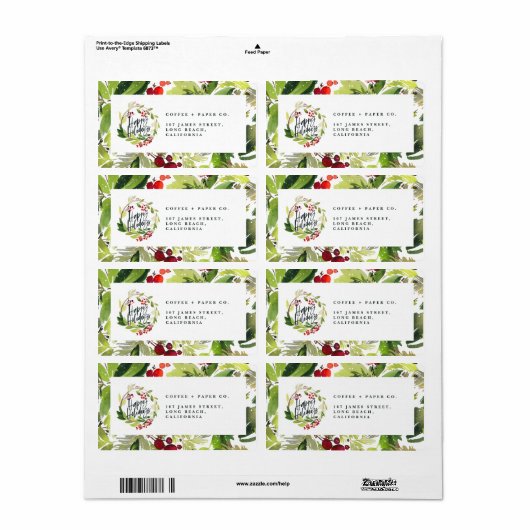 prettige feestdagen waterverf kerstmis etiket (Full Sheet)