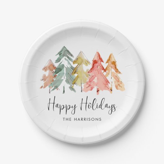 prettige feestdagen Waterverf kerstmis pine Papieren Bordje (Voorkant)