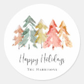 prettige feestdagen Waterverf kerstmis pine Ronde Sticker (Voorkant)