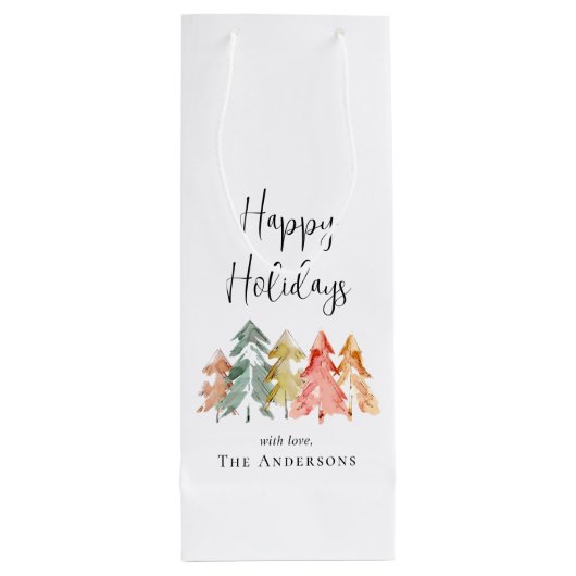 prettige feestdagen Waterverf kerstmis pine Wijn Cadeautas (Achterkant)