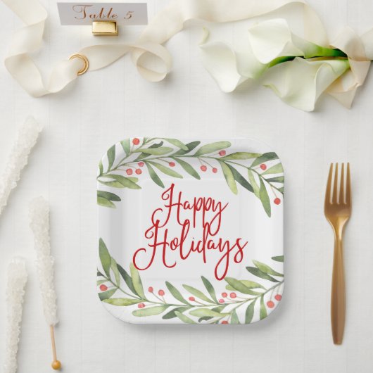 Prettige feestdagen Waterverf krans kerstdiner Papieren Bordje (Huwelijk)