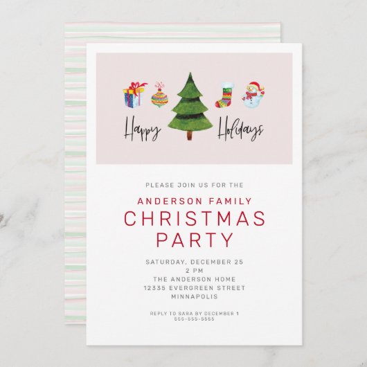 Prettige feestdagen Waterverf Leuk kerstfeest Kaart (Voorkant / Achterkant)