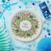 prettige feestdagen Waterverf Pine Cone Wreator Papieren Bordje (Feest)