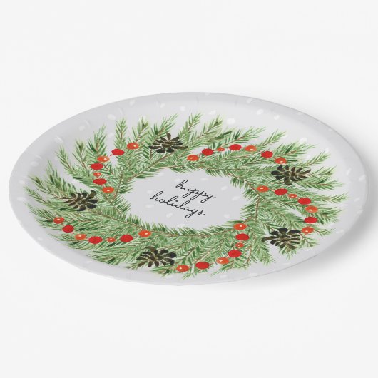 prettige feestdagen Waterverf Pine Cone Wreator Papieren Bordje (Gekanteld)