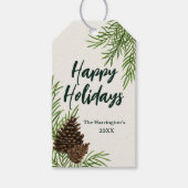 Prettige feestdagen Waterverf Pine Ivory Christmas Cadeaulabel (Voorkant)