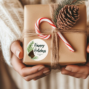 Prettige feestdagen Waterverf Pine Winter Greenery Ronde Sticker