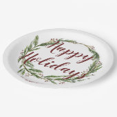prettige feestdagen Waterverf Pine Wreath Papieren Bordje (Gekanteld)