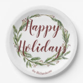 prettige feestdagen Waterverf Pine Wreath Papieren Bordje (Voorkant)