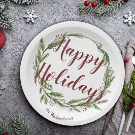 prettige feestdagen Waterverf Pine Wreath Papieren Bordje