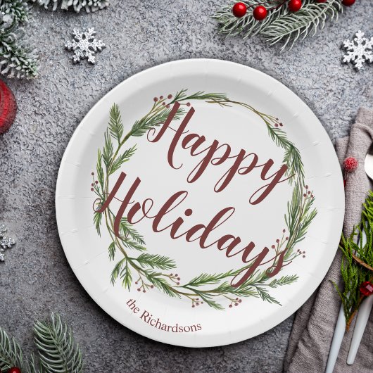 prettige feestdagen Waterverf Pine Wreath Papieren Bordje