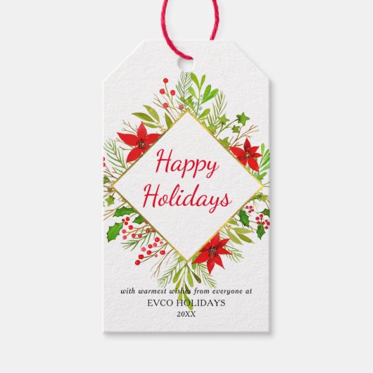 Prettige feestdagen Waterverf Poinsettia | Kerstmi Cadeaulabel (Voorkant)