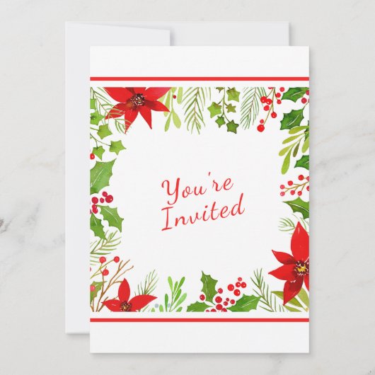 Prettige feestdagen Waterverf Poinsettia | Kerstmi Kaart (Achterkant)