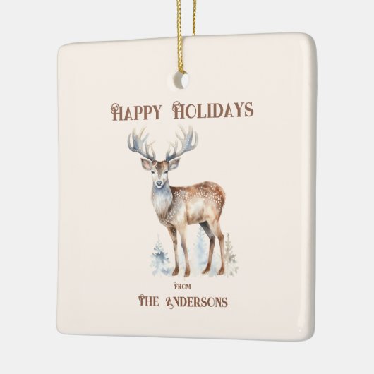 Prettige feestdagen Waterverf Rendier gepersonalis Keramisch Ornament (Links)