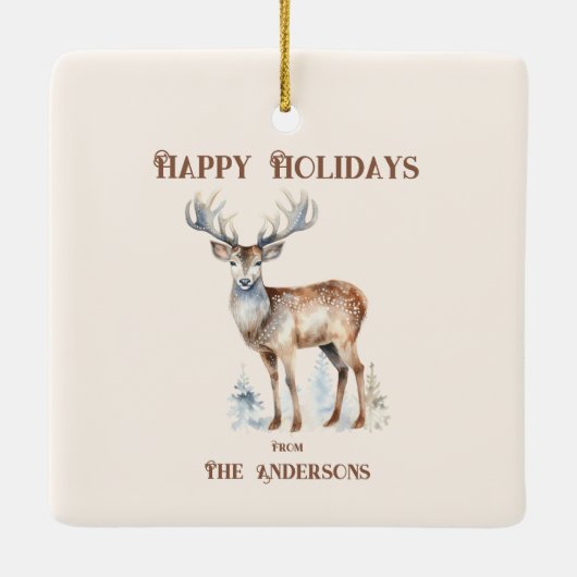 Prettige feestdagen Waterverf Rendier gepersonalis Keramisch Ornament (Achterkant)