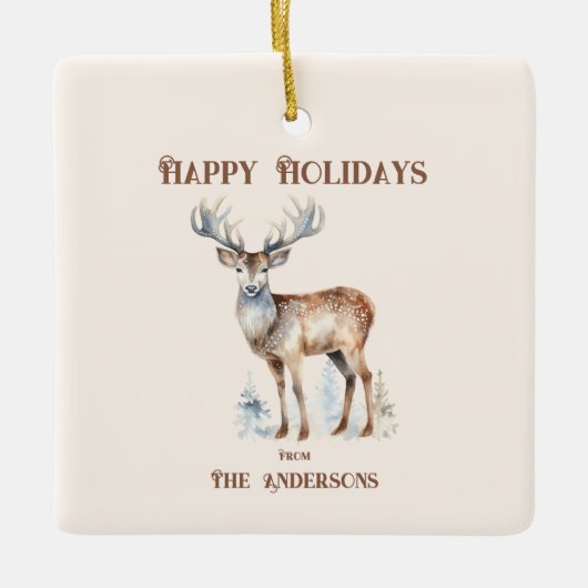 Prettige feestdagen Waterverf Rendier gepersonalis Keramisch Ornament (Voorkant)