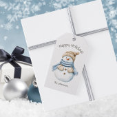 Prettige feestdagen Waterverf Snowman familienaam Cadeaulabel