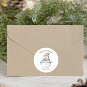 Prettige feestdagen Waterverf Snowman familienaam Ronde Sticker