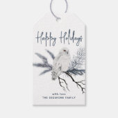 prettige feestdagen Waterverf Snowy Owl Blue Gift  Cadeaulabel (Voorkant)
