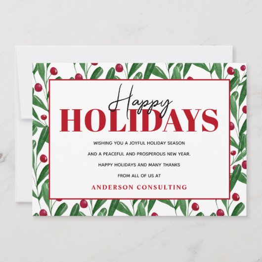 Prettige feestdagen Waterverf Winter Berries Busin Feestdagenkaart (Voorkant)