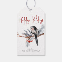 prettige feestdagen Waterverf Winter Bird Red Gift Cadeaulabel