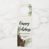 Prettige feestdagen Waterverf Winterden Ivoor Flessenhanger (Voorkant)