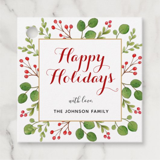 prettige feestdagen Waterverf wintergroene plein Bedankjes Labels (Voorkant)