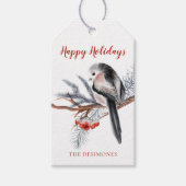 Prettige feestdagen Waterverf wintervogel rood Cadeaulabel (Voorkant)