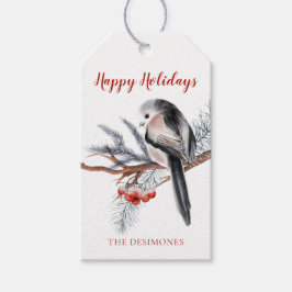Prettige feestdagen Waterverf wintervogel rood Cadeaulabel