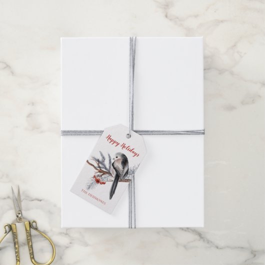 Prettige feestdagen Waterverf wintervogel rood Cadeaulabel (Met Touw)