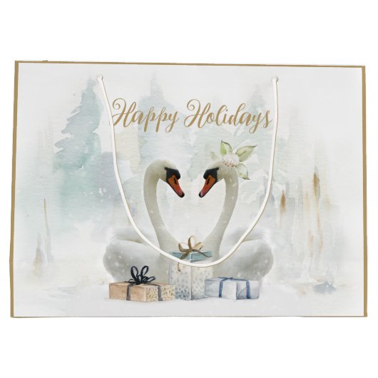 prettige feestdagen Waterverf Zwans en Gifts Groot Cadeauzakje (Achterkant)