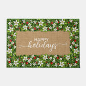 prettige feestdagen welkomstwoord op Faux Burlap Deurmat (Voorkant)