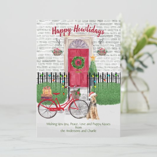 prettige feestdagen Welsh Terrier Bicycle - Rode d (Staand voorkant)