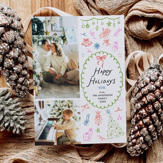 Prettige feestdagen Whimsical Hand getekend Feestdagenkaart