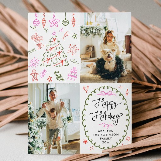 Prettige feestdagen Whimsical Hand getrokken icone Feestdagenkaart