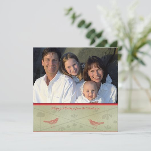 Prettige feestdagen Whimsical Red Bird Kaart (Staand voorkant)