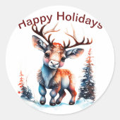 Prettige feestdagen Whimsical rendierbegroeting Ronde Sticker (Voorkant)