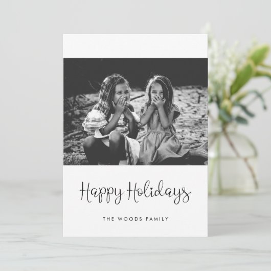 Prettige feestdagen Whimsical Script Foto Feestdagenkaart (Staand voorkant)