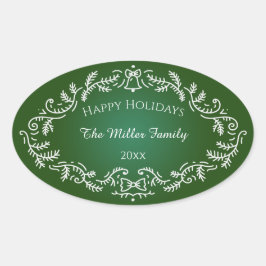 prettige feestdagen White Festive Lijst on Green Ovale Sticker