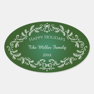 prettige feestdagen White Festive Lijst on Green Ovale Sticker
