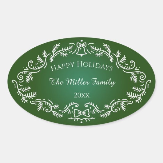 prettige feestdagen White Festive Lijst on Green Ovale Sticker (Voorkant)