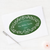 prettige feestdagen White Festive Lijst on Green Ovale Sticker (Envelop)