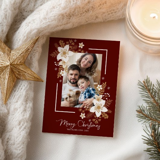 prettige feestdagen White Floral kerstfoto Briefkaart