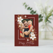 prettige feestdagen White Floral kerstfoto Briefkaart (Staand voorkant)